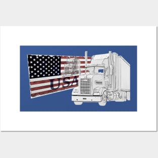 American Flag with truck Posters and Art